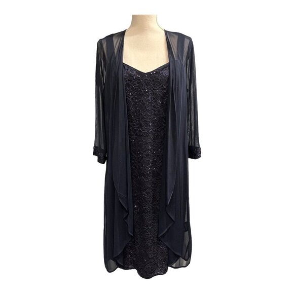 R&M Richards Womens 14 Sequin Midi Dress With Sheer Jacket Blue Halter Formal - Picture 1 of 16